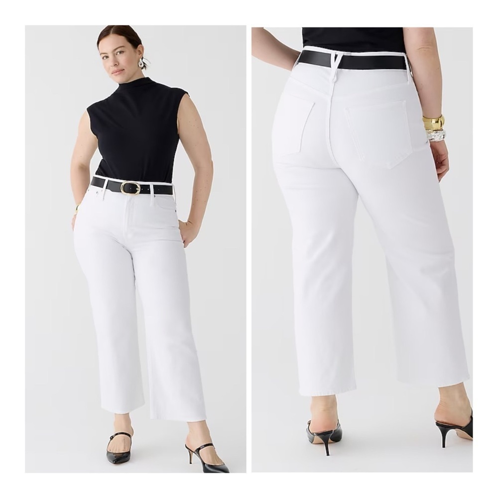 NEW J. Crew White Curvy Slim Wide-Leg Classic Preppy Relaxed High Rise Jeans‎ 35